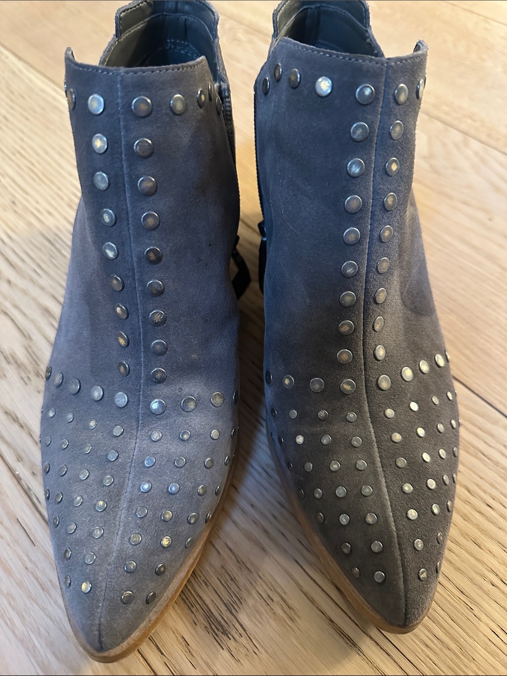 1. State Studded Gray Suede Ankle Boots - Women's Stylish Booties